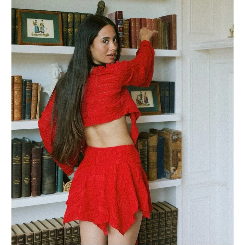 Dippin Daisies Red Tie-Front Top and Skirt Set